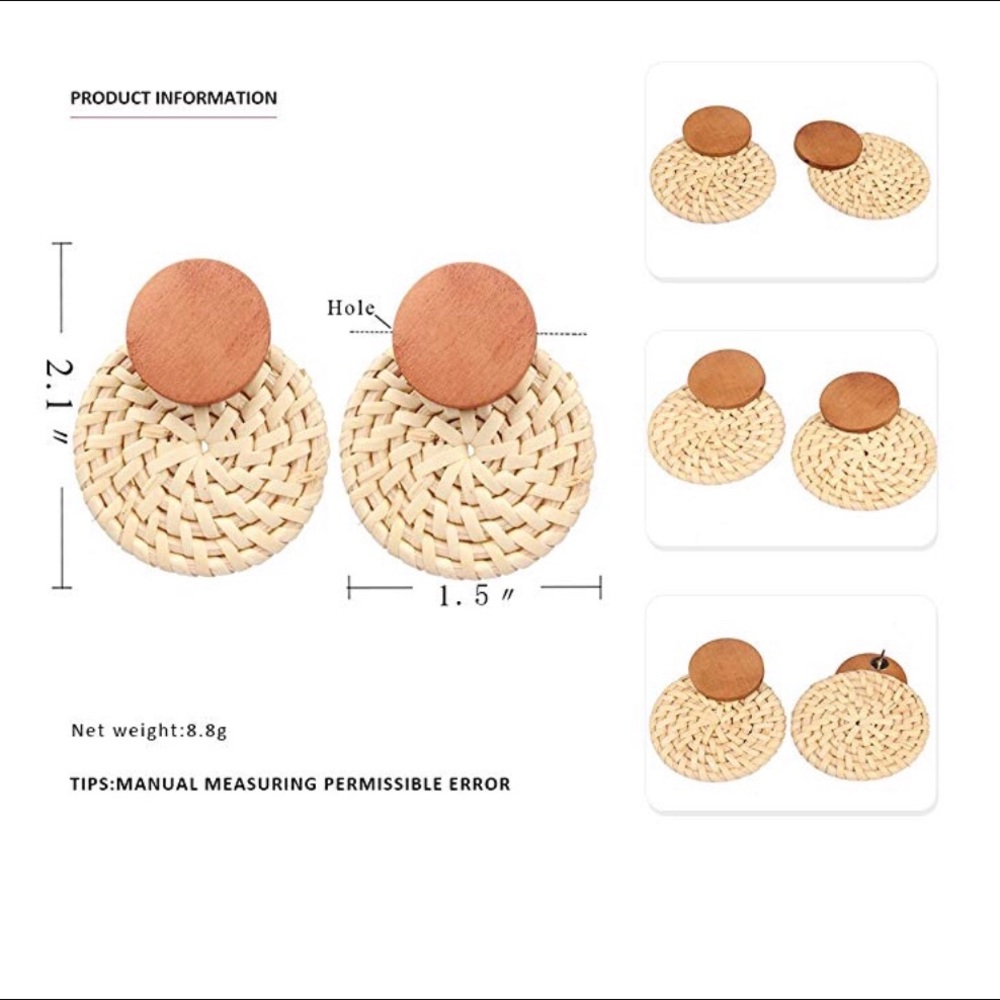 NWT Rattan button earrings - Picture 4 of 4